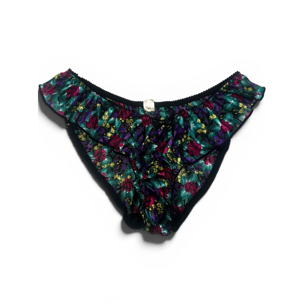 Vintage Gold Label Victoria's Secret Floral Panties Ruffle Trim Lingerie SZ SM